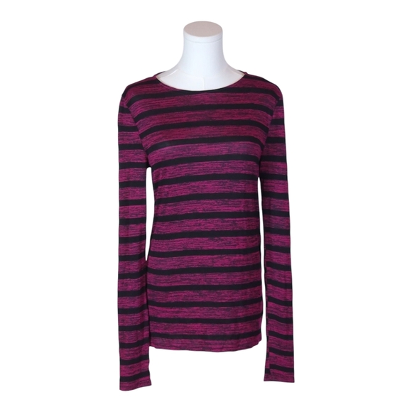 Michael Stars Striped Long Sleeve Top Magenta Black Cutout Back One Size - Picture 1 of 6